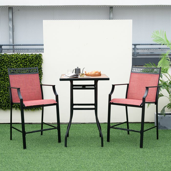 COSTWAY Lot de 2 Chaises de Jardin, Tissu Respirant, Chaises à Manger Empilables avec Accoudoirs, pour Patio Terrasse Porche, Bleu
