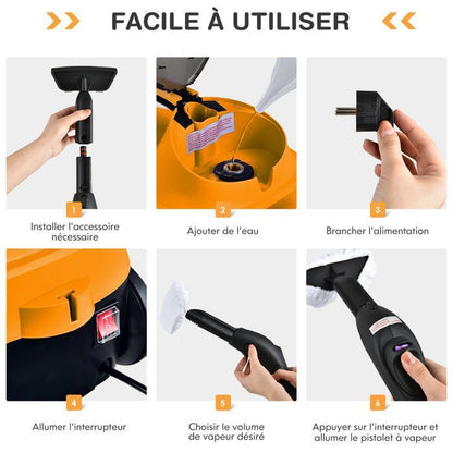 Nettoyeur Vapeur Polyvalent 2000W COSTWAY Punaises de Lit-Réservoir 1,5L,19 Accessoires 4,0 Bar-Voyant LED-108℃-Acariens Oragne