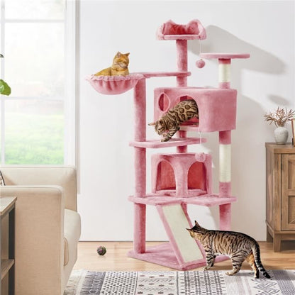 Yaheetech Arbre à Chat Chatons Grattoir Griffoir avec 3 Plateformes/2 Niches/Poteaux en Sisal 49,5 x 49,5 x 137 cm Gris foncé