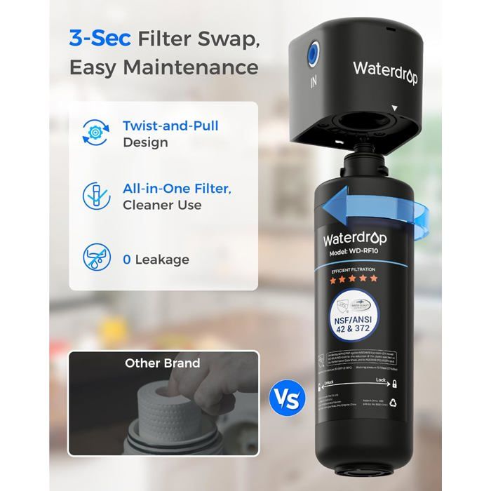 Waterdrop 10UB Système de Filtre à Eau Sous Évier avec Robinet Dédié, 11K Gallons de Filtration D'eau de Grande Capacité