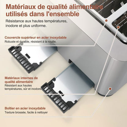 Grille-pain FATABETA 3015LA - 1500W - 4 Fentes Extra Larges - 7 Niveaux de Dorage - 2 Commandes indépendantes -Avec Support amovible