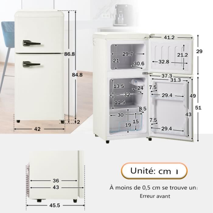 Réfrigérateur rétro - LANGTU - Retro 60L - 2 portes - Congélateur 22 L - 46 dB
