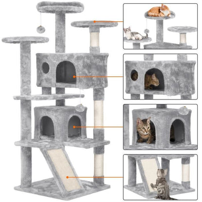 Yaheetech Arbre à Chat Chatons Grattoir Griffoir avec 3 Plateformes/2 Niches/Poteaux en Sisal 49,5 x 49,5 x 137 cm Gris foncé