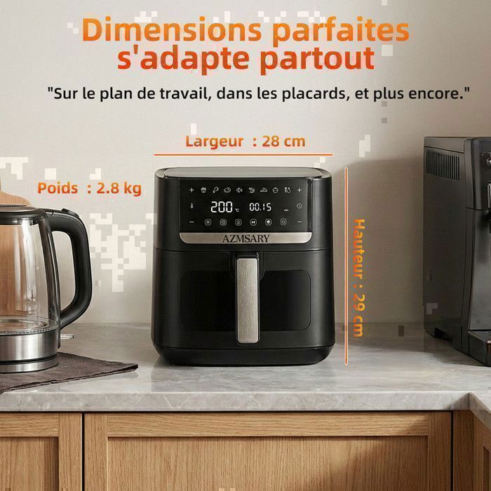 Friteuse sans Huile 12L - Panier Flexible - Écran LED - Cuisson 360° Sans Huile - 10 Programmes - Fenêtre transparente - Air fryer