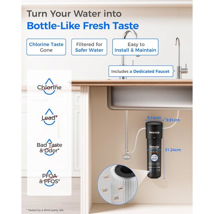 Waterdrop 10UB Système de Filtre à Eau Sous Évier avec Robinet Dédié, 11K Gallons de Filtration D'eau de Grande Capacité