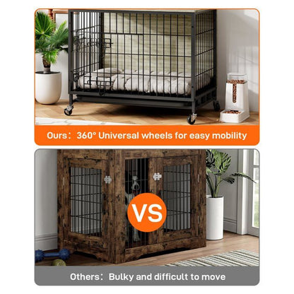 Cage pour Chien en Bois Rustique avec Double Porte – Meuble d'Appoint Style Ferme Cage pour Chien Meuble 80×60x66cm, Brun