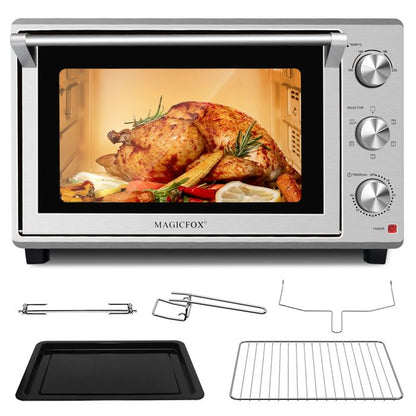 Four électrique à convection, 46L avec Tournebroche, 6 modes de cuisson, Lèchefrite avec pince, Grille de cuisson - Noir/Inox