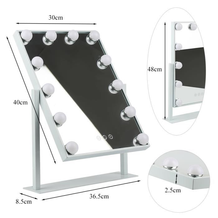 Miroir Tactile de Maquillage sur Table - WILLONIN - Lumière Froide et Chaude - 14 Ampoules LED - 62 x 52 cm