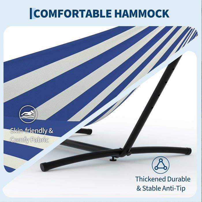 Hamac Double 12FT avec Support en Acier - Toile Matelassée 450LB - Barre en Bois Dur - Sac de Transport Inclus - Beige