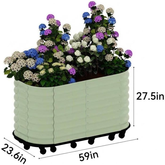 Bac Potager Surélevé sur roulettes 60x60x70 cm, Carré Potager Métal blanc avec réserve d'eau et freins, Jardinière auto-arrosante