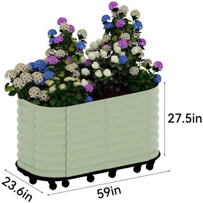 Bac Potager Surélevé sur roulettes 60x60x70 cm, Carré Potager Métal blanc avec réserve d'eau et freins, Jardinière auto-arrosante