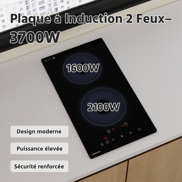 Plaque Induction FIREGAS 60 cm – 3 Foyers, 7400 W, Chauffage Rapide, Design Moderne, Haute Performance