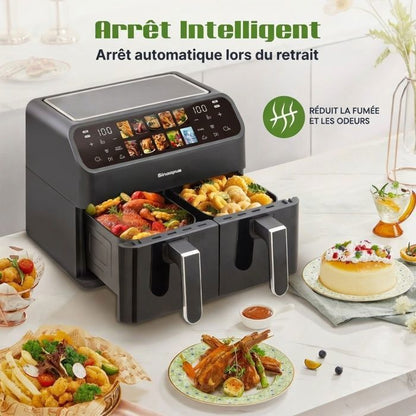 Friteuse XXL 8,5L Air Fryer avec Fenêtre de Visualisation & Écran Couleur, 12 Programmes, 1800W, Nettoie Facilement, Noir