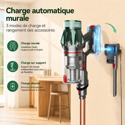 Laresar Aspirateur Balai sans Fil, 65KPa/600W/70 Mins,Tuyau Extensible 1M, Parfumé, Chargement Mural, Poils d'Animaux/Tapis/Voiture