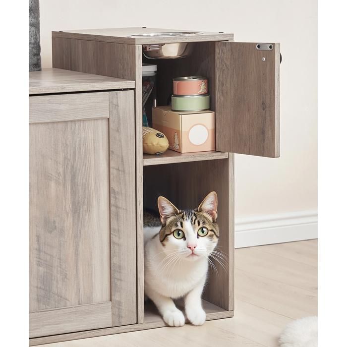 Arbre à Chat avec Maison de Litière pour Chat-HOOBRO-Maison pour Chat en Bois avec Tour à Chat-60 x 45 x 151 cm-Grège
