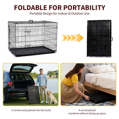Cage pour Chien 42 “, Double Porte de Sécurité, Séparateur Amovible, Plateau Inclus, Cage Pliable, Voyage avec Chien, Noir