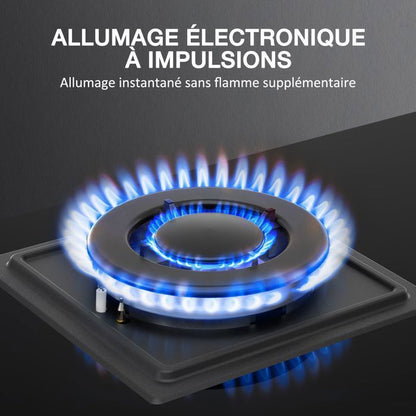 Plaque gaz encastrable - ISEASY - 4 feux 60 cm - Verre trempé - Supports fonte - Compatible NG/GPL