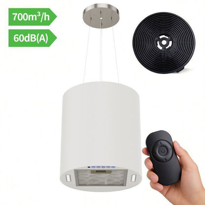 FIREGAS Hotte îlot suspendue 35 cm, 700 m³/h, 3 vitesses, éclairage LED, arrêt différé, 2 filtres à charbon – Noir