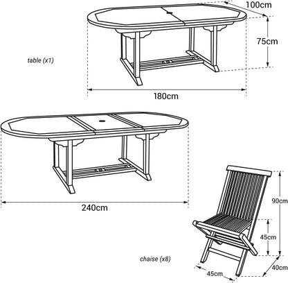Happy Garden Salon de Jardin en Teck Lombok - Table Ovale Extensible - 8 Places