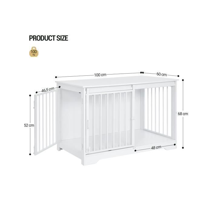 100cm Cage pour Chiens, Table d’Appoint, Niche Moderne pour Chiens, Cage pour Chiots, Maisonnette pour Animaux, 2 Portes