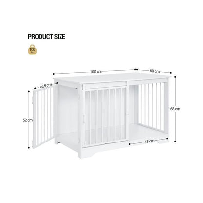 100cm Cage pour Chiens, Table d’Appoint, Niche Moderne pour Chiens, Cage pour Chiots, Maisonnette pour Animaux, 2 Portes
