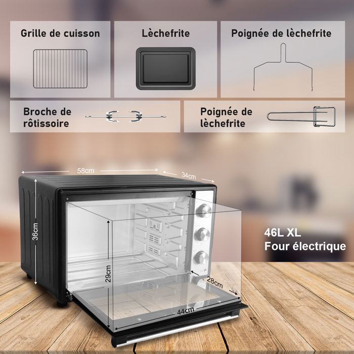 Four électrique Numérique à Commande tactile, avec 10 programmes prédéfinis, Porte double vitrée, Tournebroche, Programmable 230°