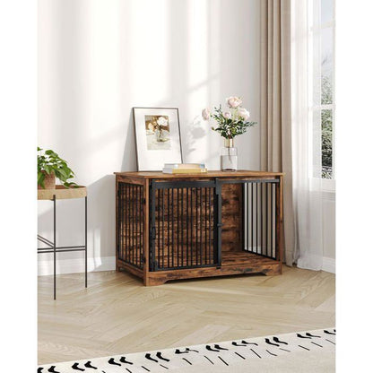 100cm Cage pour Chiens, Table d’Appoint, Niche Moderne pour Chiens, Cage pour Chiots, Maisonnette pour Animaux, 2 Portes