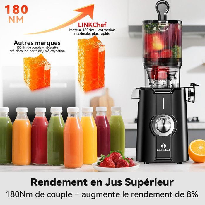 Extracteur de Jus - Sans Préparation - Grande goulotte 115 mm à fruits entiers -Nettoyage Rapide -Rendement en jus de 99 % -Vert