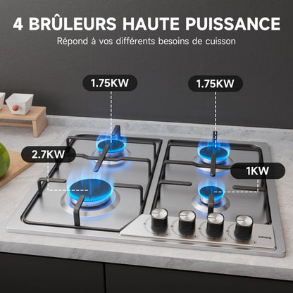 Plaque de Cuisson Gaz - ISEASY - 2 Feux - Inox - Encastrable - Allumage par Impulsion