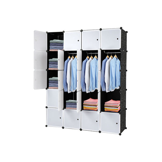 Armoire Penderie Portable, Étagère de Rangement, Cubes de Stockage Modulaire en Plastique en métal Stable, Assemblage Facile pour Vêtements, Accessoires, Jouets (Noir, 25 Cubes)