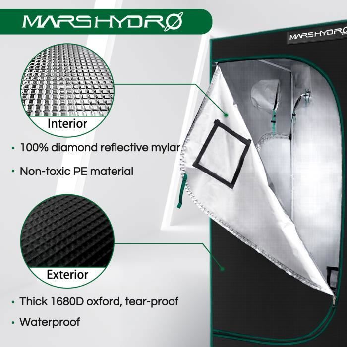 Tente de Culture Intérieure MARS HYDRO 70x70x160cm - Boîte de Culture 1680D Mylar Réfléchissante - Noir Grow Tent