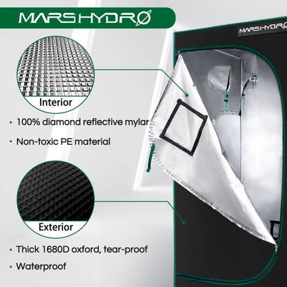 Tente de Culture Intérieure MARS HYDRO 70x70x160cm - Boîte de Culture 1680D Mylar Réfléchissante - Noir Grow Tent