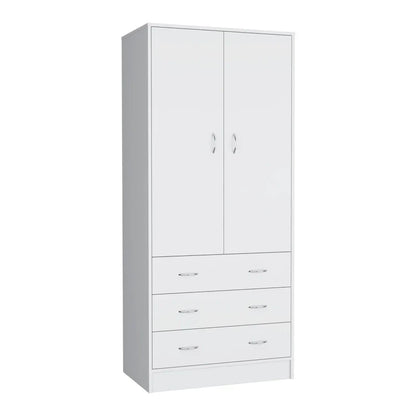 19  Modern Double-door Armoire with 3 Drawers and 1 Hanging Rod for Bedroom