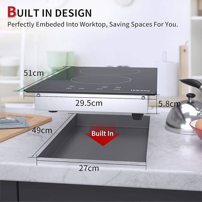 Plaque Vitrocéramique - ISEASY - 3 Feux - 5500W - Tactile - Encastrable 59x52 cm