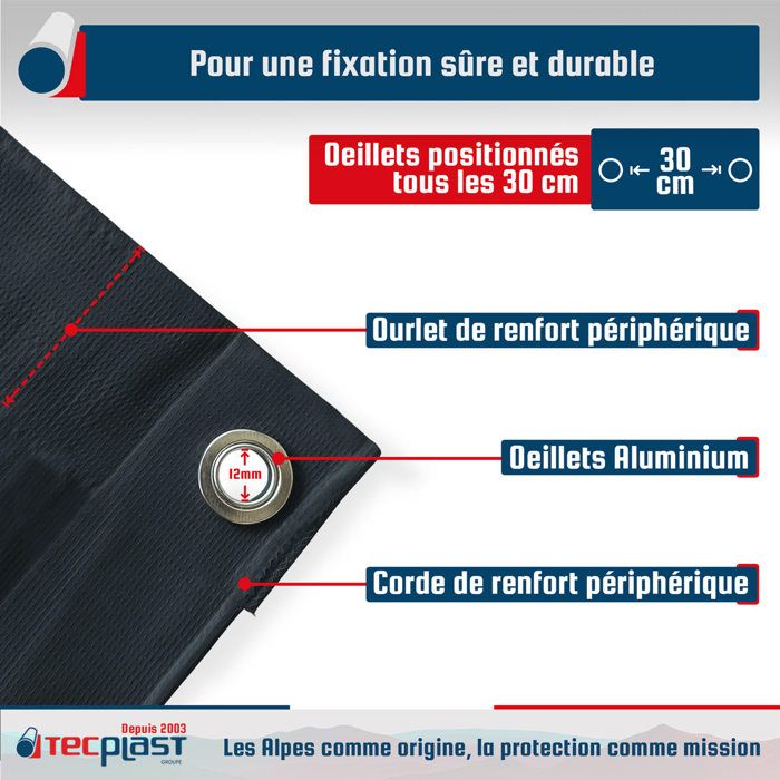 TECPLAST Bâche pour Carport 3x6 m LP506CP Beige foncé - Garantie 5 ans - Toile PVC étanche pour abri de voiture