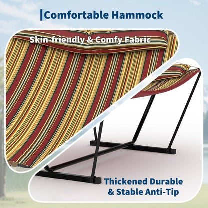 Hamac Double avec Support - 450 lbs, Toile Coton & Coussin Amovible - Pour Jardin, Intérieur/Extérieur, Vert
