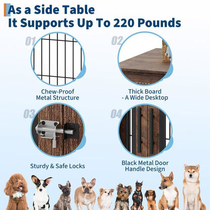 Cage pour Chien en Bois Rustique avec Double Porte – Meuble d'Appoint Style Ferme Cage pour Chien Meuble 80×60x66cm, Brun
