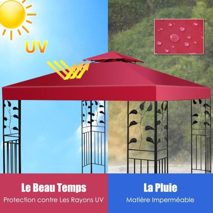 Toile de Rechange pour Pavillon GOPLUS - Rouge - 3M x 3M - Polyester - Résistante aux intempéries et aux UV