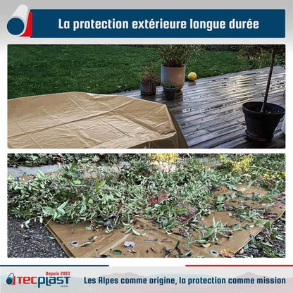 TECPLAST Bâche Jardin 4x4 m LP506JD Beige foncé - Garantie 5 ans - Bâche PVC étanche - Résistance Anti-UV