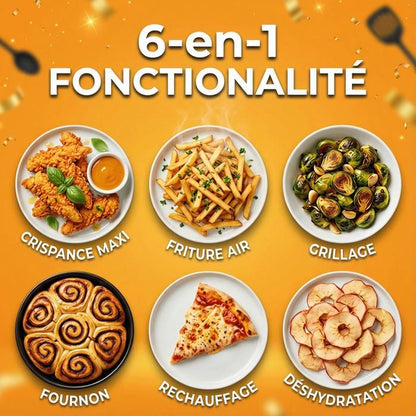 Friteuse Sans Huile Vulcanterre Airfryer 8019D 10L (2x4,5L Double Cuves Amovibles) 2000W Cuisson Saine Multifonction