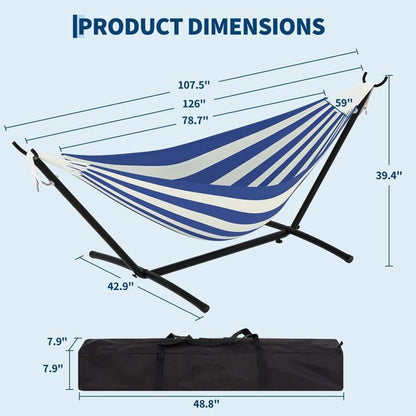 Hamac Double avec Support - 450 lbs, Toile Coton & Coussin Amovible - Pour Jardin, Intérieur/Extérieur, Vert