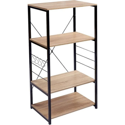 WOLTU Etagère four à Micro-ondes, Etagère de cuisine en bois et acier, 4 Niveaux, 60x40x123.5 cm, Noir+chêne clair