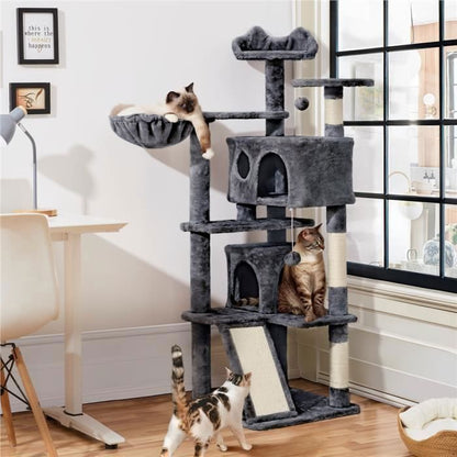 Yaheetech Arbre à Chat Chatons Grattoir Griffoir avec 3 Plateformes/2 Niches/Poteaux en Sisal 49,5 x 49,5 x 137 cm Gris foncé