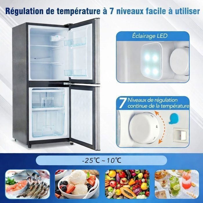 Mini réfrigérateur - Memkey - 76 L - 43,5 x 40 x 71,6 cm - Noir - LED, 6 L congélateur
