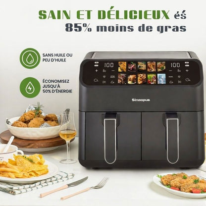 Friteuse XXL 8,5L Air Fryer avec Fenêtre de Visualisation & Écran Couleur, 12 Programmes, 1800W, Nettoie Facilement, Noir