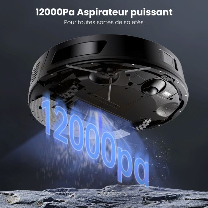 Proscenic Q10 Aspirateur Robot Laveur 2 en 1 - 12000 Pa - Autonomie 200 min - Navigation LiDAR-Corps compact