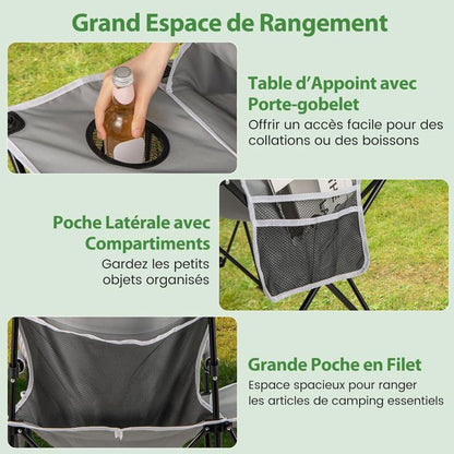 Lot de 2 Chaises de Jardin Extérieur Pliable COSTWAY, Cadre Léger en Aluminium, Dossier Réglable en 4 Positions, Sac Isotherme
