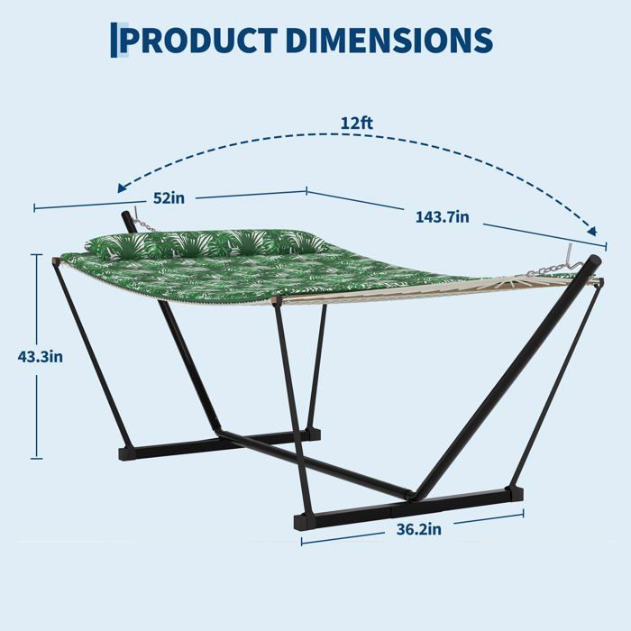 Hamac Double avec Support - 450 lbs, Toile Coton & Coussin Amovible - Pour Jardin, Intérieur/Extérieur, Vert