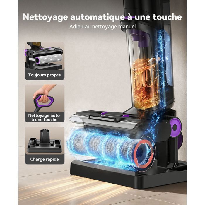 Aspirateur Laveur 3-en-1 20000Pa-2026 Redroad H15-Autonomie 50 Mins,Autonettoyage & Auto-Propulsé,Grand réservoir 910ML,Écran LED