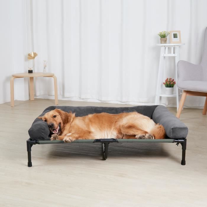 BingoPaw Lit de Camp pour Chien XXL Lit Surélevé Chien Grande Taille Transat Chien Extérieur 130 x 90 x 18cm